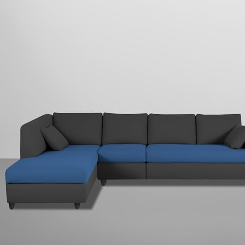 Image of Florian LHS 6 Seater L Shape Sofa Set for Living Room (Blue Black Fabric) Premium Fabric Sofa