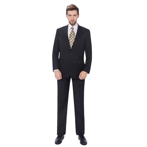 P&L Men's Suits 2 Piece Classic Fit - Polyester Single Breasted 2 Buttons Blazer & Trousers Black