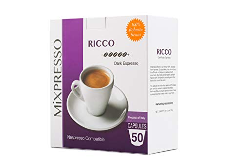 Mixpresso Coffee Espresso Capsules Compatible With Nespresso Original Brewers Single Cup Coffee Pods| 100% from Italy | Intense Roast Espresso, 50 count Coffee Capsules (Ricco)