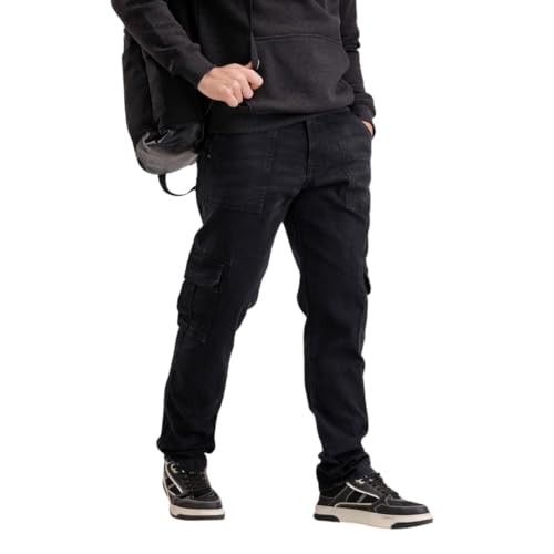 Image of WROGN Men's Cotton Stretch Cargo Jeans | Solid | Straight Fit