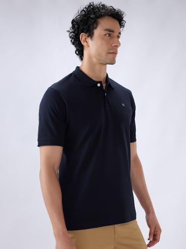 Image of Raymond Men Slim Fit Solid Pattern Pure Cotton Half Sleeve Polo Neck Casual T-Shirt