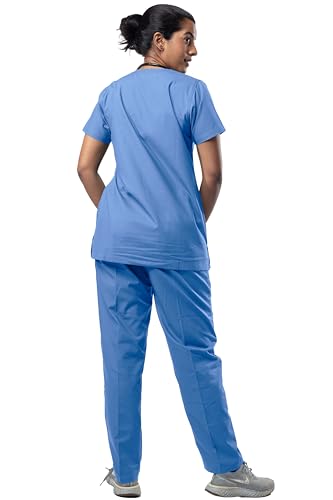 Image of Uniform Craft Women's 4 Pocket Scrub Suit Set | Medical Uniform | Cross V-Neck Poly Cotton | Short Sleeve Hospital Wear | Ideal for Doctors & Nurses (Ocean Blue, 3XL)