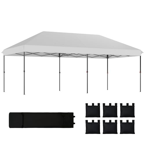 Outsunny Carpa Plegable Gazebo 6x3 m, Pop-up, Cenador de Jardín Altura Ajustable en 3 Niveles, Toldo Protección UPF50+, Montaje Fácil con Bloqueo Central, 6 Sacos de Arena y Bolsa con Ruedas, Plateado