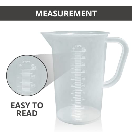 Appletofu Plastic Graduated Measuring And Mixing Pitcher - 1000Ml Plastic Graduated Measuring Pitcher - Large Cylinder Graduated Measuring Container With Handle And Pour Spout - 1 Liter #TOP2