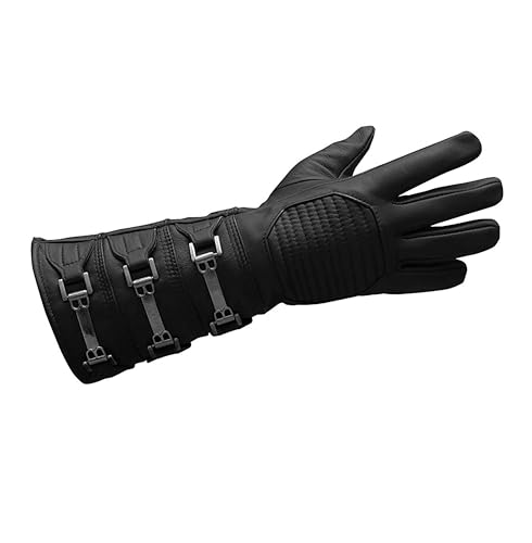 URBAN BUCK Real Leather Cosplay Mens Long Regular Fit Gauntlets Assorted Buckle Costume Glove
