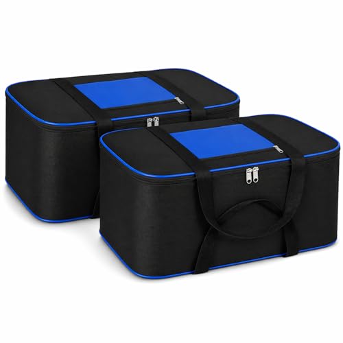 Image of DALUCI Underbed Storage Bags for Clothes Pack of 2 Large Moisture Proof Organizer with Zipper Non Woven Foldable Storage Bag for Blanket Saree Wardrobe 54 x 46 x 28 cm (Black & Blue - Large, 2 Pack)