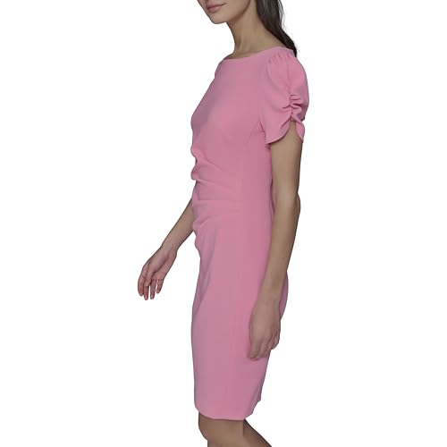 Image of KARL LAGERFELD Short Ruched Sleeve Jewel Neck Sheath Mini Dress