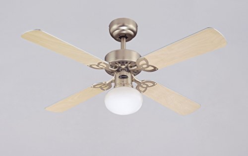 Westinghouse Lighting Vegas Ventilador de Techo E27, Acabado en Aluminio Cepillado con aspas Reversibles en Arce Claro/Plata