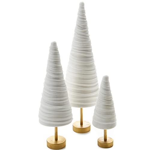 Your Heart's Content Light Ivory Velvet Trees Pedestal Set of 3, Classic Mantel Home Decor, Winter White Holiday Table, Valentine Tree, Office Bookcase, Cozy Bookshelf (Light Ivory)