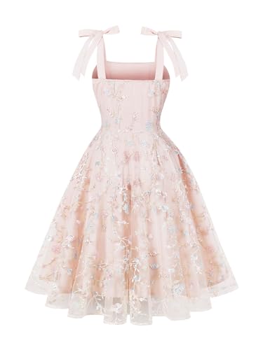 Women's Tie Strap Tulle Prom Dresses Sweetheart Flower Embroidery Dress Short Formal Party Mini Homecoming Dresses2