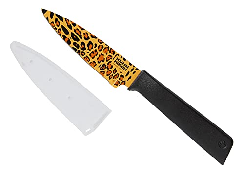 Kuhn Rikon Colori+ Non-Stick Straight Paring Knife with Safety Sheath, 4 inch/10.16 cm Blade, Leopard by Kuhn Rikon - Used condition - US$11.24