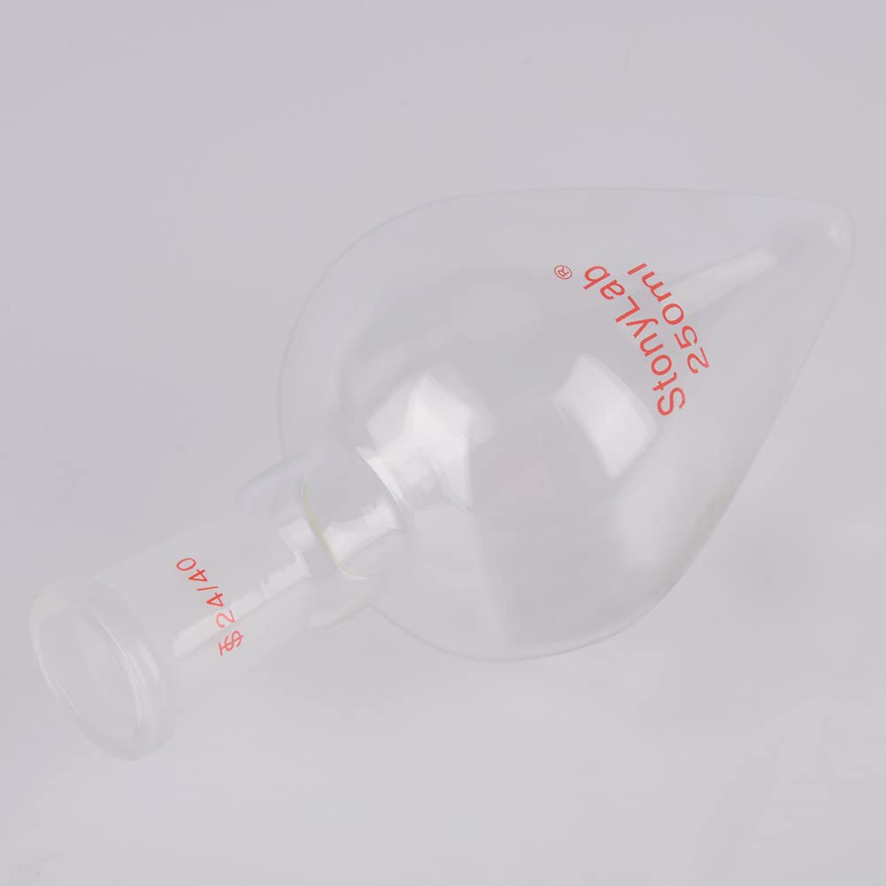stonylab Flacon de Récupération, Flacon Évaporateur Rotatif en Verre Borosilicate à Paroi Épaisse col Unique avec Joint Extérieur Conique Standard 24/40, Flacon Laboratoire en Forme de Poire, 250 ml