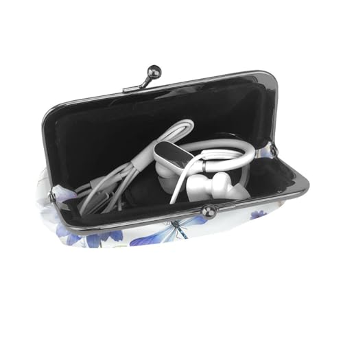 Pu Leather Buckle Coin Purse Watercolor-Flowers-Dragonflies Girls Kiss-Lock Change Purse Wallets4