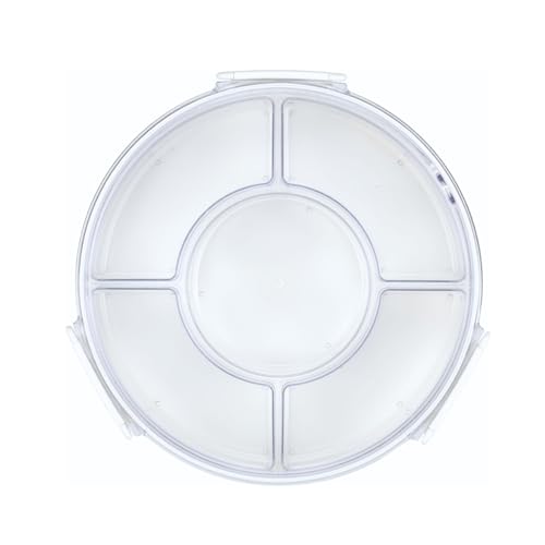Lustroware Airtight Gourmet Palette Removable Divided Serving Tray, Platter, Picnic, Outdoor, Party Food, Charcuterie Container (Round)
