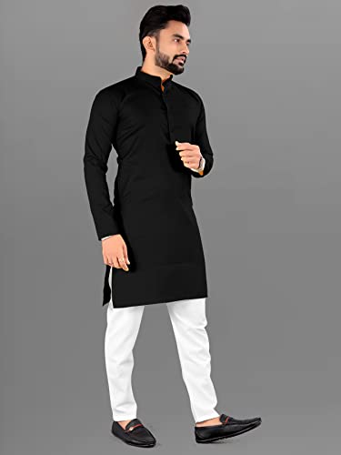 Image of Cotton Blend Solid Mandarin Chinese Neck Full Sleeve Kurta for Men
