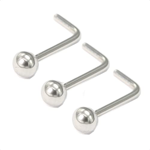 3pcs Silver Plain Ball 3mm L-Shape Nose Studs Straight Pin Bone Body Piercing