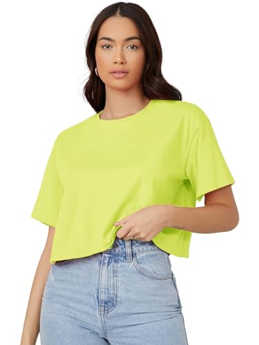 Image of KOTTY Women's Solid Cotton Blend Oversized Crop T-Shirt | Casual Summer Tee