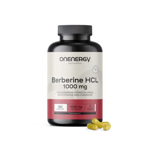 OnEnergy Berberin HCL 1000 mg Mit Piperin und Chrom - 180 Pflanzliche Kapseln - Natürlicher Extrakt aus Berberis aristata - Unterstützung des Blutzuckerspiegels und des Makronährstoffstoffwechsels