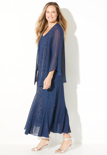 Image of Catherines Women's Plus Size Petite Masquerade Beaded Dress Set - 20 WP, Mariner Navy