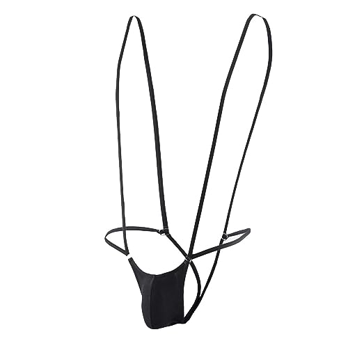 Image of Polyester Men's Comfortable Thong Bikinis Underwear Sexy Monokini Innerwear Briefs Medium Size Black