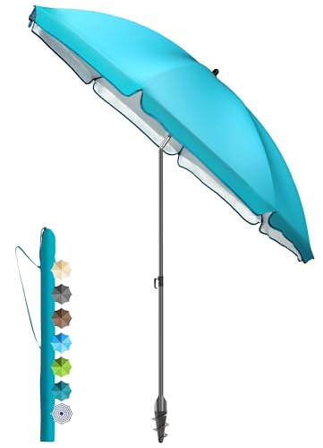 4smile Sonnenschirm Strand Ø 180 cm SunnyJoy, Türkis - UPF 50+ Strandschirm, sicherer Sonnenschutz Strand, Strandschirm windfest stabil - Sonnenschirm mit Schutzhülle 1
