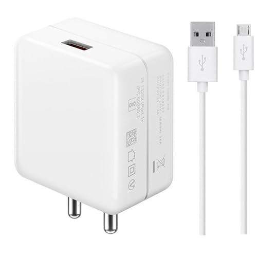 Image of Upto 65W Charger for Vivo Y71 Charger Original Adapter Like Quick Dash Warp Dart Flash Super Vooc Fast Charger with 1 Meter Micro USB Data Cable (4A /6.5A, DS7, White)