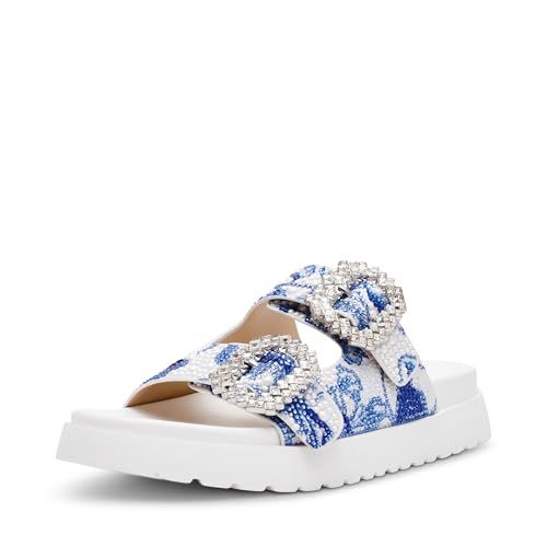 Betsey Johnson Womens Sb-Matie Slide Sandal White/Blue Floral 6.5