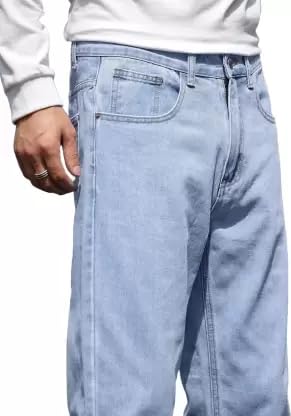 Image of Comfits Men's Loose Fit Baggy Jeans, Sky Blue, Plain Denim