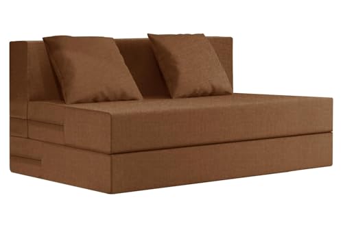 Image of Rosebell Two-Person Jute Sofa Cum Bed | Compact & Lightweight | Removable Washable Cover- Including 2 Cushion | 4x6 Ft Size | Home or Office - Brown Color