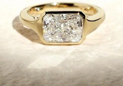 Bezel Set 3 Ct East West Radiant Cut Cubic Zirconia Engagement Ring, 8 x 10 MM Radiant Cut Ring,14 Kt Plated wedding gift,GIfted For Her.size 3-12