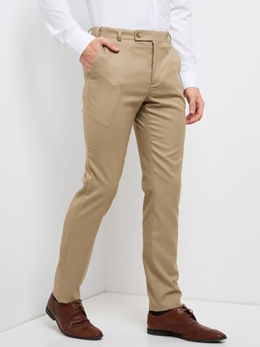 Image of Raymond Men Slim Fit Structure Pattern Polyester Blend Flat Front Formal Trouser