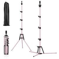 Fernlandia Mannequin Head Stand, 20\"- 63\" Adjustable, Upgraded Reinforced Stainless Steel, Wig Tripod Stand for Cosmetology Hairdressing Training (Pink)