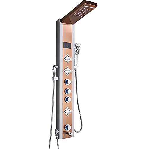 Shower Set LED Panneau de Douche Affichage Numérique Colonne de Douche Hydromassante, avec Tête de Douche, Douche à Main, Jets de Massage, Robinet de Baignoire, Bidet Pulvérisateur,Rose Gold
