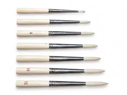 Image of Pure Hog Hair Round Paint Brush Set | Natural Bristle Artist Brushes for Oil & Acrylic Painting, Smooth Color Blending, Fine Detailing & Professional Art Creations | Sizes 0-12, Set of 7