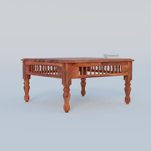 Image of Jangid Handicraft Solid Wood Coffee Table for Living Room | Wooden Center Table | Square Coffee Table | Tea Table for Sofa | Modern Sofa Table for Hall | Sheesham, Honey Finish