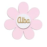 Placa decorativa Infantil de madera- flor Margarita Decorativa Personalizada con Nombre – Placa Infantil para Habitación, Puerta o Pared madera– Regalo Original Personalizado Bebé- Decoraciones niño