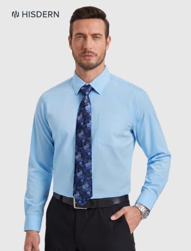 Image of HISDERN Mens Dress Shirt with Tie Pocket Square Set Classic Button Down Shirt Matching Tie Long Sleeve Shirts