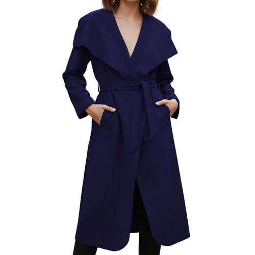 Veste trench italienne avec ceinture pour femme manteau cascade chaud bleu marine