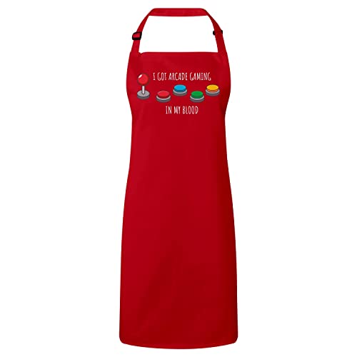 Tablier cuisine rouge arcade gaming idéal pour cuisiner de bons plats lors de soirées jeux vidéo