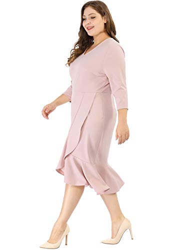 Agnes Orinda Women's Plus Size Business Ruffled Dress 3/4 Sleeve Office Work Cocktail Dresses Party Wrap Dress3
