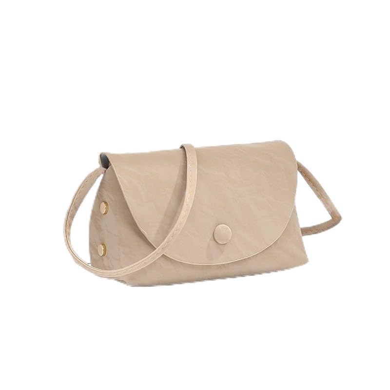Bolsa tiracolo feminina de couro PU pequena bolsa quadrada com design plissado, bolsa de ombro moderna para itens essenciais diários, Caqui