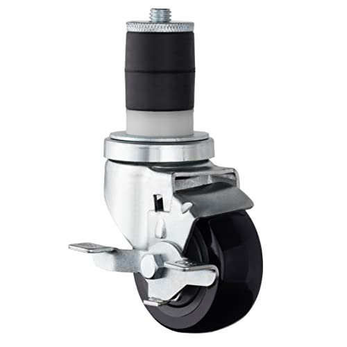 DuraSteel 1-1/2" Expanding Stem Caster with Side Brake for Commercial Kitchen Prep Work Tables - 3" Polyurethane Wheel / 4" Mounting Height , 530LBs, Set of 4 by DuraSteel - Image 2