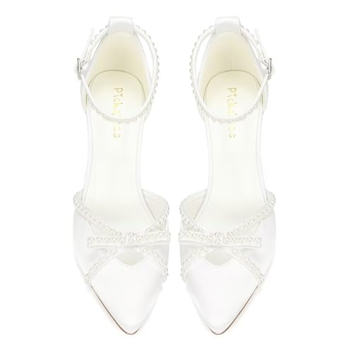 High Heel Wedding Shoes for Bride Closed Toe Bridal Shoes Ankle Strap Pearl Wedding Heels2