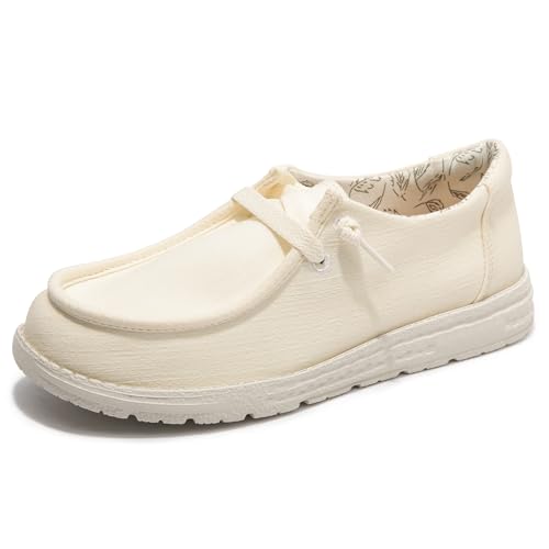 Image of Women's Canvas Loafers, Comfortable Slip-On Walking Shoes | Breathable Fabric Upper, Flexible Boat-Shoe Styling, Easy On and Off for Errands, Travel, Commuting and Everyday Wear