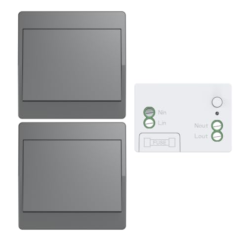 Aovrlcx Gris interrupteur sans fil sans pile kit interupteur sans fil autoalimente RF433 va et vient sans fil sans pile radio interrupteur a bouton telecommande (Gray 1Gang 2V1)