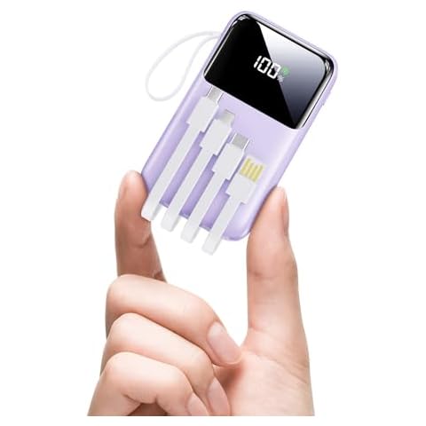 Portable Charger with Built in Cable, 15000mAh Power Bank, 22.5W Fast Charging, 6 Outputs, Slim Travel Essential Battery Pack with LED Display, Compatible with iPhone 16/15/14/13, Samsung, iPad, etc Cover