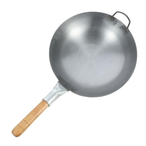 VALICLUD 1Pc Thickened Iron Wok with Handle Non Stick Stir Fry Pan Kitchen Utensil for Induction Hobs Grey Cooking Accessory for Easy Cleaning and Long Term Use