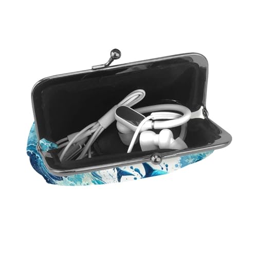 Pu Leather Buckle Coin Purse Marine-Sharks-Swirling-Ocean-Waves Girls Kiss-Lock Change Purse Wallets4