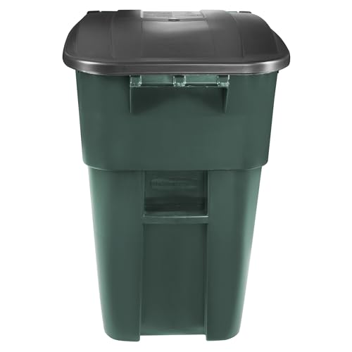 Image of Rubbermaid Commercial Products BRUTE Rollout Heavy-Duty Wheeled Trash /Garbage Can, 50-Gallon, Dark Green, for Restaurants /Hospitals /Offices /Warehouses /Garage