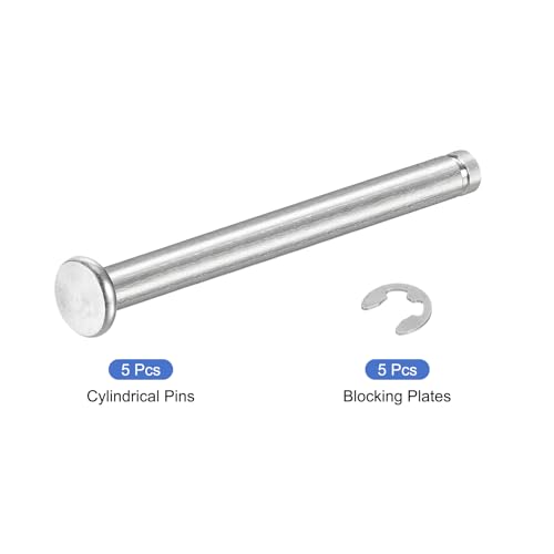 QUARKZMAN 5er Set M5x55mm 304 Edelstahl Zylinderstift mit Sicherungsring, flacher Kopf mit Rillen, Zylinderpositionierungsstift mit E-Clip Sicherungsring, Silber